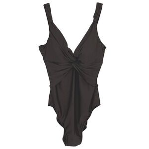 Miraclesuit Pandora Women's Brown Twisted Plunge Neck One Piece Swimsuit Size 14